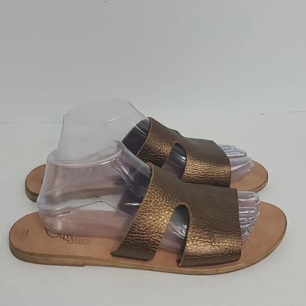 Ancient Greek Sandals Apteros Metallic Bronze Flat Sandals Women's Size 42